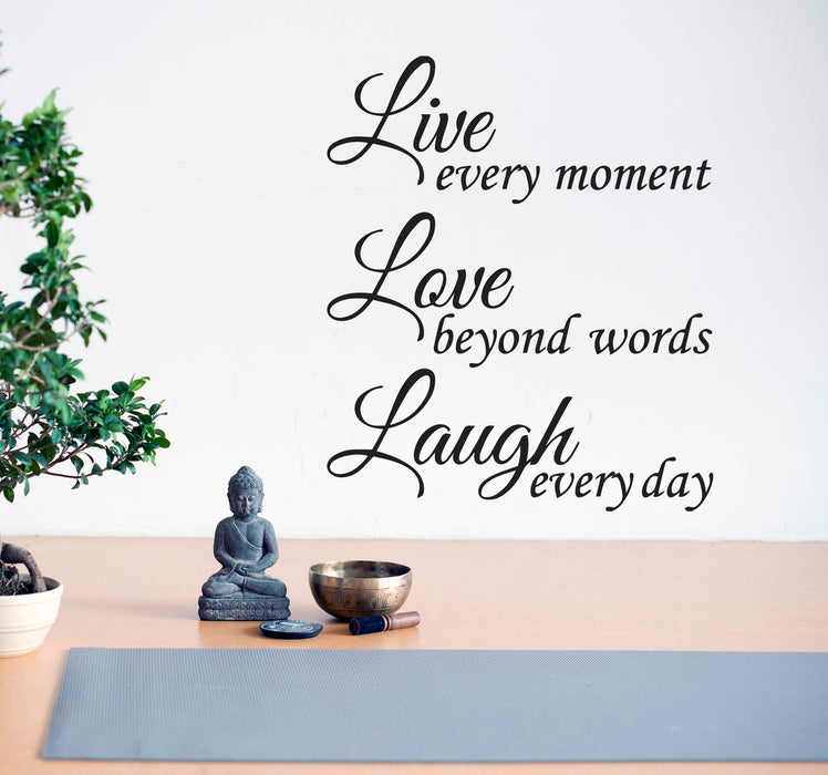 Wall Decal Live Love Laugh Inspiring Phrase Interior Vinyl Decor Black 19 in x 22.5 in gz521