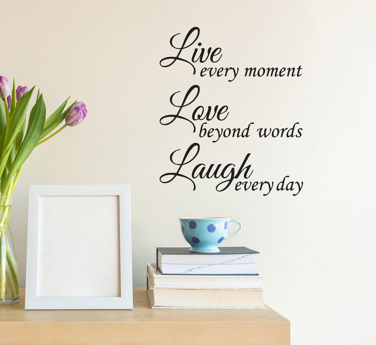 Wall Decal Live Love Laugh Inspiring Phrase Interior Vinyl Decor Black 19 in x 22.5 in gz521