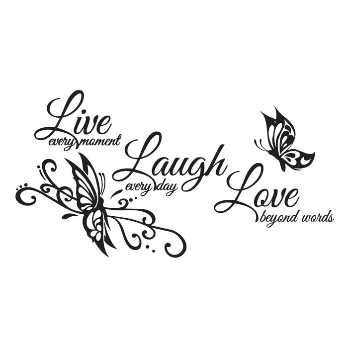 Wall Decal Butterfly Love Live Laugh Inspiring Interior Vinyl Decor Black 34 in x 17.5 in gz529