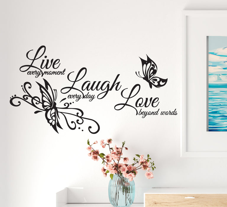Wall Decal Butterfly Love Live Laugh Inspiring Interior Vinyl Decor Black 34 in x 17.5 in gz529