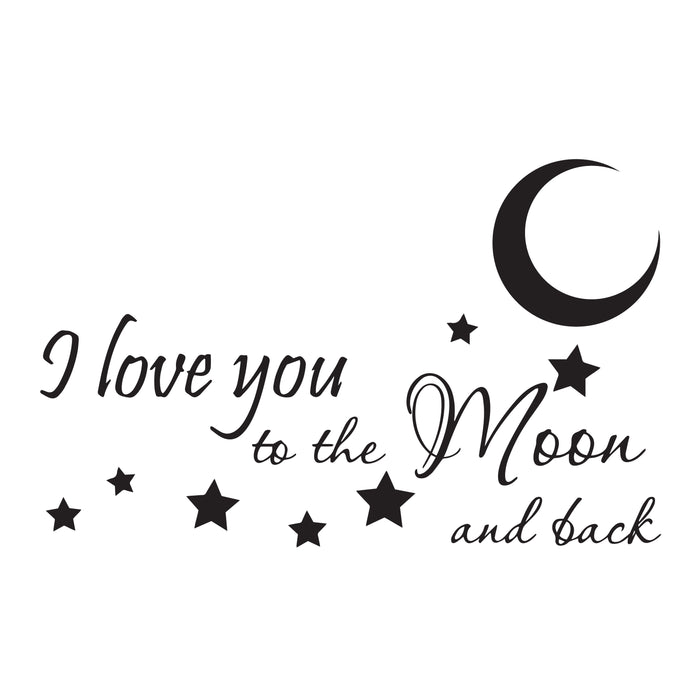 Wall Decal Love Romantic Moon And Back Interior Vinyl Decor Black 22.5 in x 14 in gz540