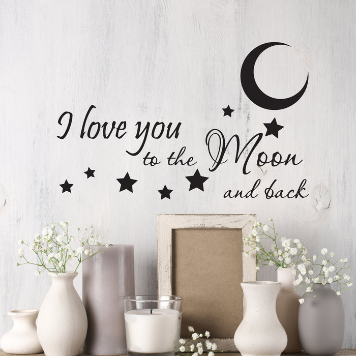 Wall Decal Love Romantic Moon And Back Interior Vinyl Decor Black 22.5 in x 14 in gz540