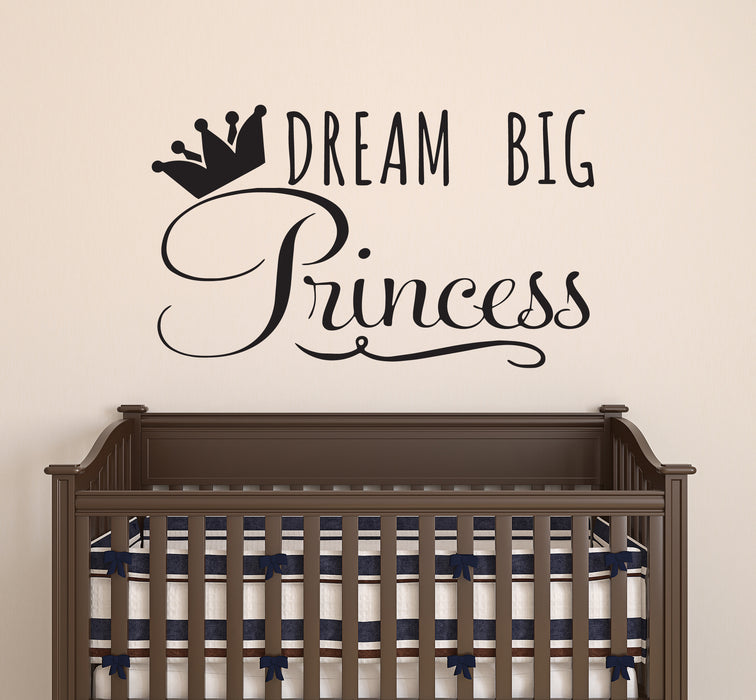 Wall Decal Princess Dream Big Crown Girl Room Interior Vinyl Decor Black 22.5 in x 13.5 in gz550