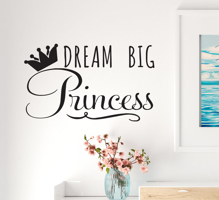 Wall Decal Princess Dream Big Crown Girl Room Interior Vinyl Decor Black 22.5 in x 13.5 in gz550