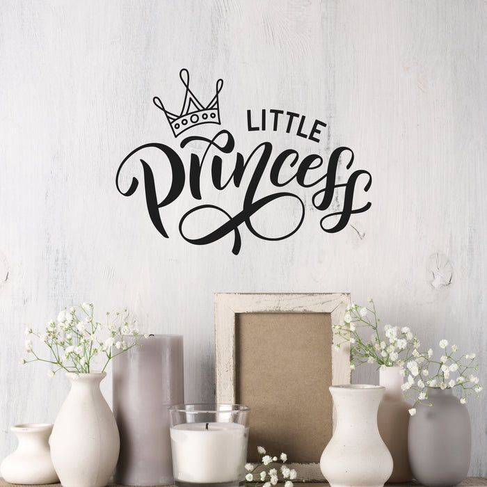 Wall Decal Little Princess Crown Girl Kids Room Interior Vinyl Decor Black 22.5 in x 16.5 in gz551