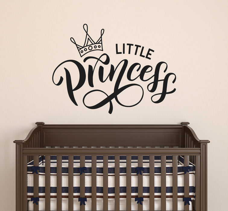 Wall Decal Little Princess Crown Girl Kids Room Interior Vinyl Decor Black 22.5 in x 16.5 in gz551