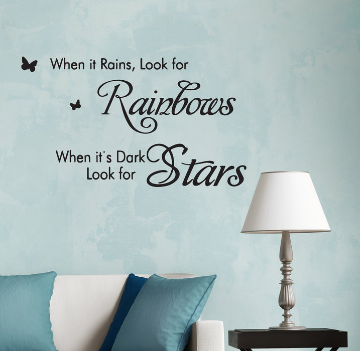 Wall Decal Rains Stars Rainbow Butterfly Romantic Vinyl Decor Black 22.5 in x 13.5 in gz553