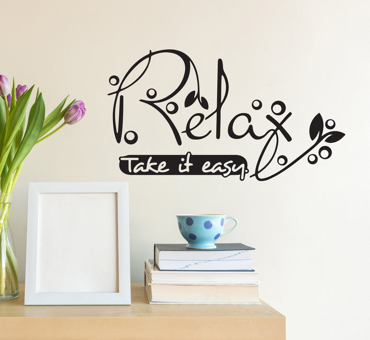 Wall Decal Relax Take It Easy Phrase Interior Vinyl Decor Black 22.5 in x 12.5 in gz554