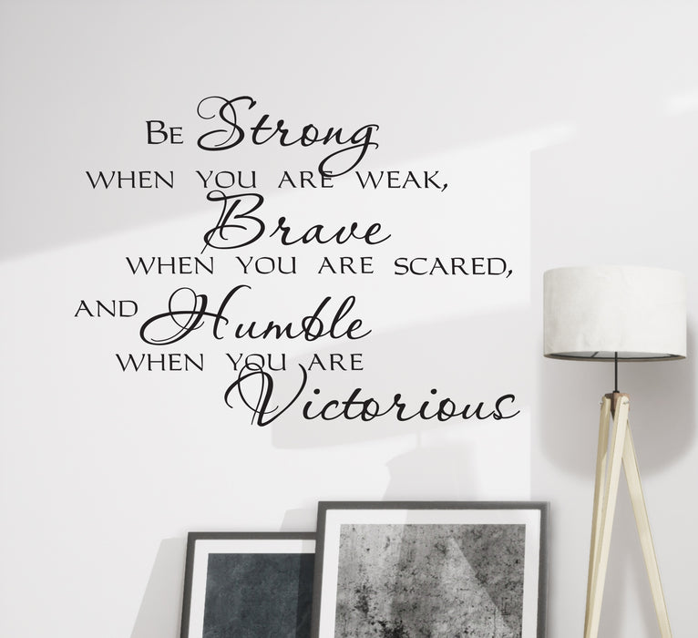 Wall Decal Strong Brave Victorious Motivation Quote Interior Vinyl Decor Black 35 in x 22.5 in gz556