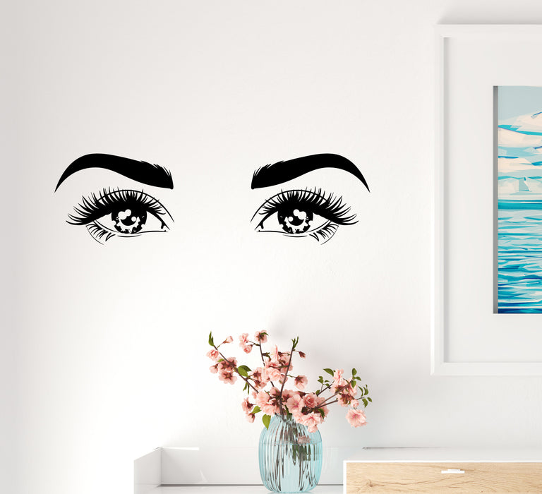 Wall Decal Woman Beauty Salon Eyes Girl Face Interior Vinyl Decor Black 35 in x 11in gz566