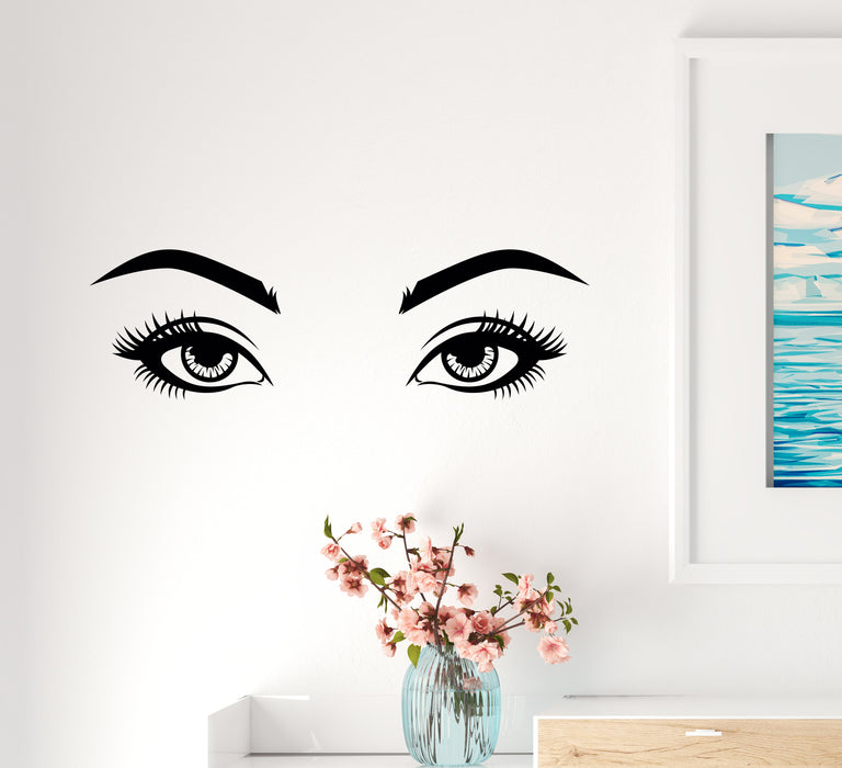 Wall Decal Woman Eyes Lashes Beauty Face Interior Vinyl Decor Black 35 in x 10.5 in gz569