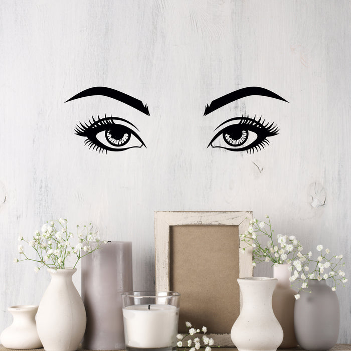 Wall Decal Woman Eyes Lashes Beauty Face Interior Vinyl Decor Black 35 in x 10.5 in gz569
