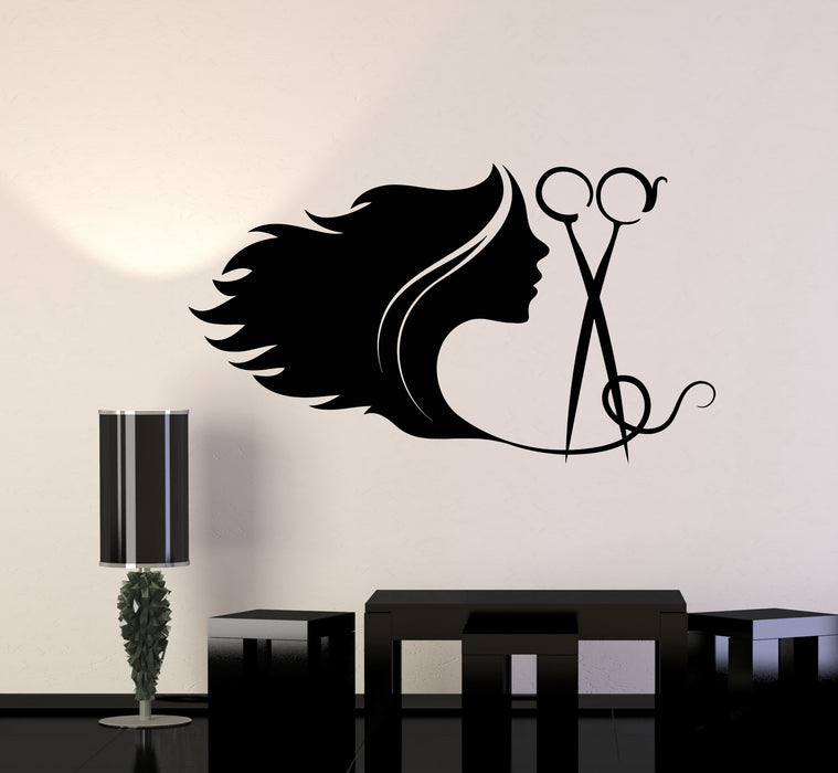 Vinyl Wall Decal Abstract Girl Long Hair Beauty Salon Barber Tools Stickers Mural (g456)