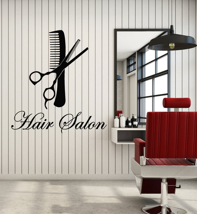 Vinyl Wall Decal Scissors Comb Beauty Hair Salon Hairstyle Stickers Mural (g1207)