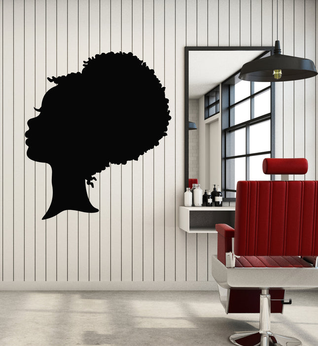 Vinyl Wall Decal Profile Beauty Face Curly Hair Black Lady Stickers Mural (g1269)