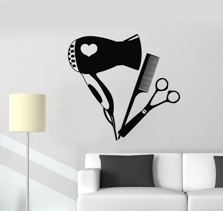 Vinyl Wall Decal Beauty Hair Tools Hairdryer Comb Scissors Barbershop Stickers Mural (g1299)