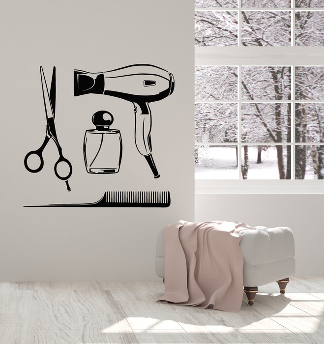Vinyl Wall Decal Scissors Hair Dryer Comb Hair Tools Beauty Studio Stickers Mural (g1312)