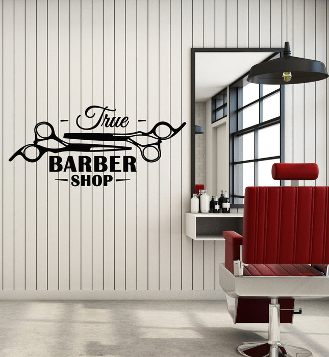 Vinyl Wall Decal True Barber Shop Tools Scissors Hair Salon Stickers Mural (g1502)