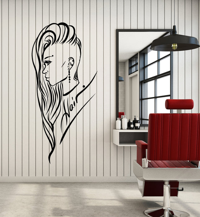 Виниловые наклейки на стену Стилист Парикмахерская Красота Женщина Лицо Профиль Наклейки Фреска (g1561)