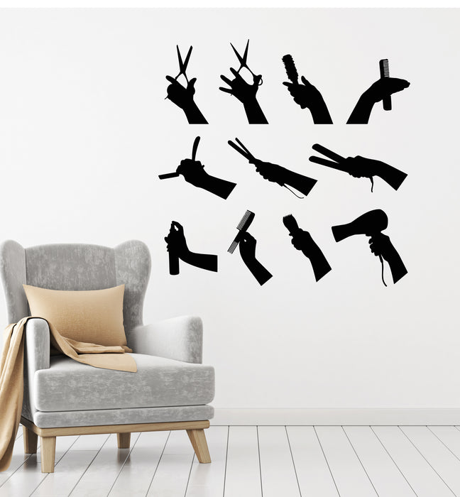 Vinyl Wall Decal Beauty Hair Salon Barber Tools Hairstyle Hairdryer Stylist Stickers Mural (g1572)
