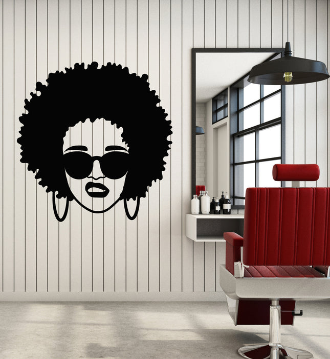 Vinyl Wall Decal Beauty Black Lady Afro Hair Salon Style Curls Stickers Mural (g1824)