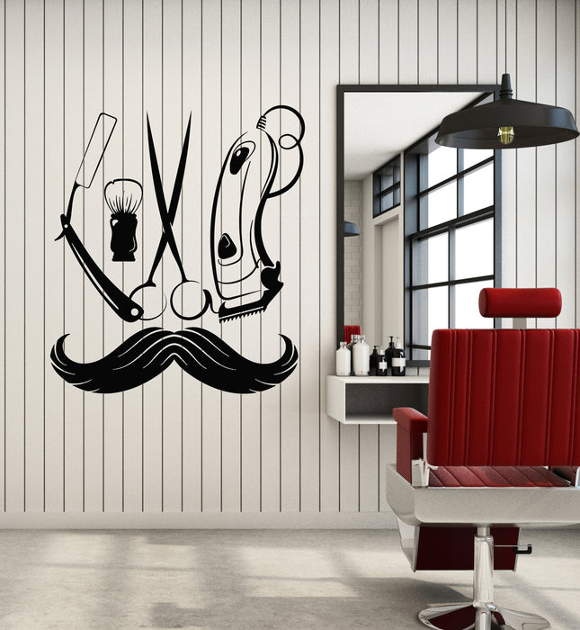 Виниловые наклейки на стену парикмахерские инструменты парикмахерская усы бритье мужские прически наклейки фреска (g2340)