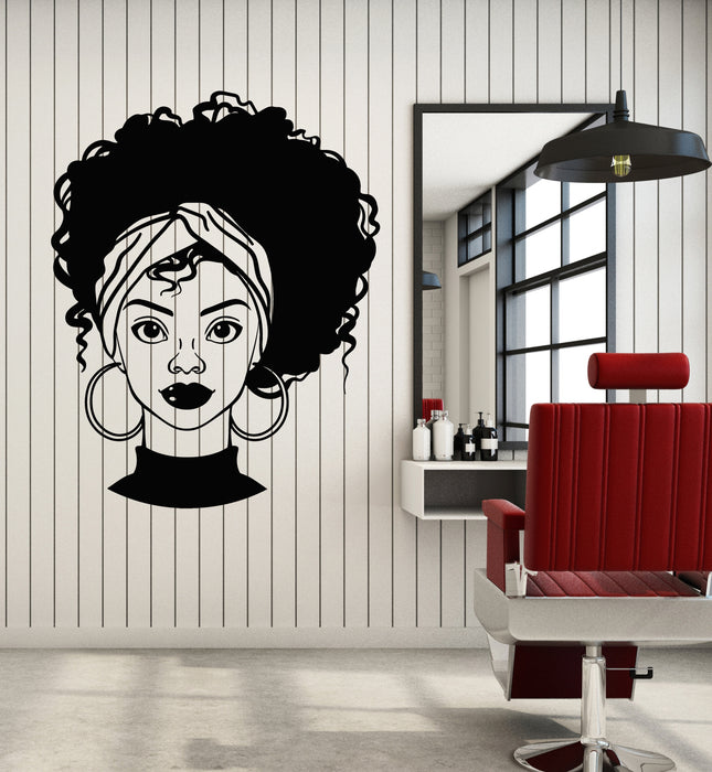 Vinyl Wall Decal Beautiful African Girl Afro Hairstyle Beauty Salon Stickers Mural (g2687)