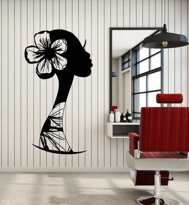 Vinyl Wall Decal Profile Woman Face Flowers Hairstyle Sketch Stickers Mural (g2791)
