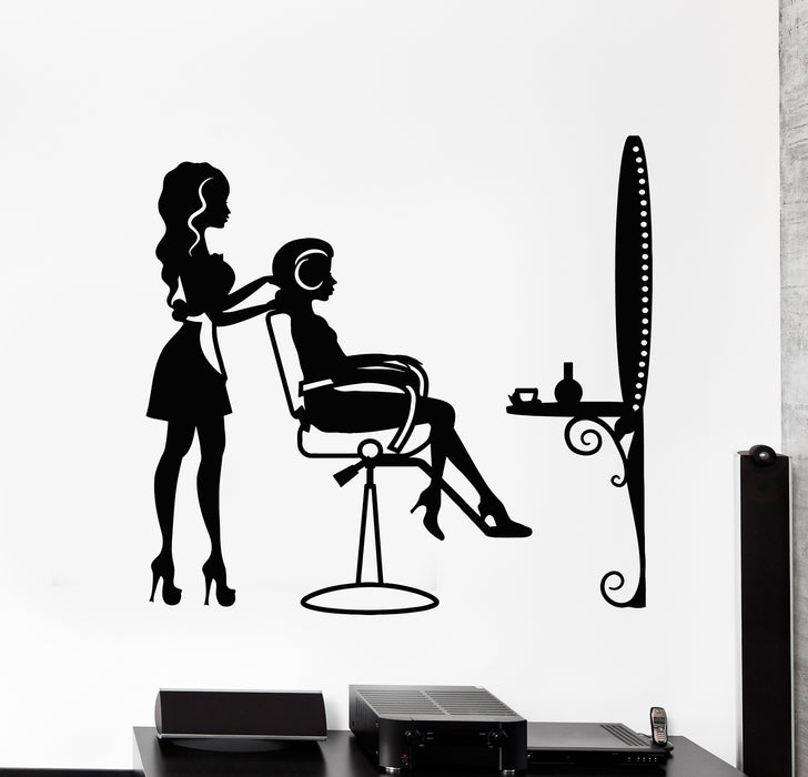 Vinyl Wall Decal Stylist Girls Hairstyle Beauty Salon Hair Mirror Stickers Mural (g997)