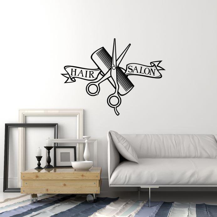 Vinyl Wall Decal Hair Salon Interior Scissors Comb Hairdressing Art Stickers Mural (ig5846)