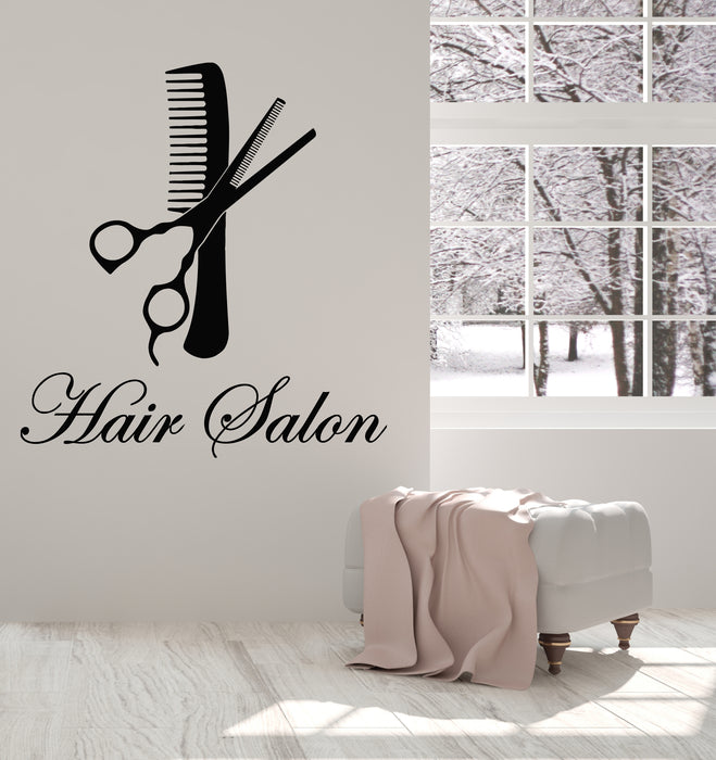Vinyl Wall Decal Scissors Comb Beauty Hair Salon Hairstyle Stickers Mural (g1207)