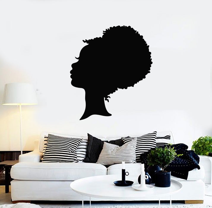 Vinyl Wall Decal Profile Beauty Face Curly Hair Black Lady Stickers Mural (g1269)