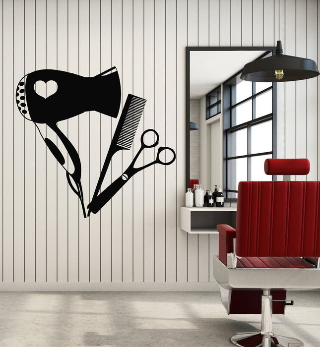 Vinyl Wall Decal Beauty Hair Tools Hairdryer Comb Scissors Barbershop Stickers Mural (g1299)