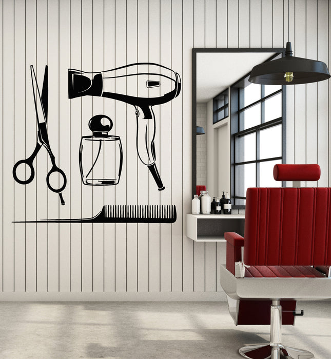 Vinyl Wall Decal Scissors Hair Dryer Comb Hair Tools Beauty Studio Stickers Mural (g1312)