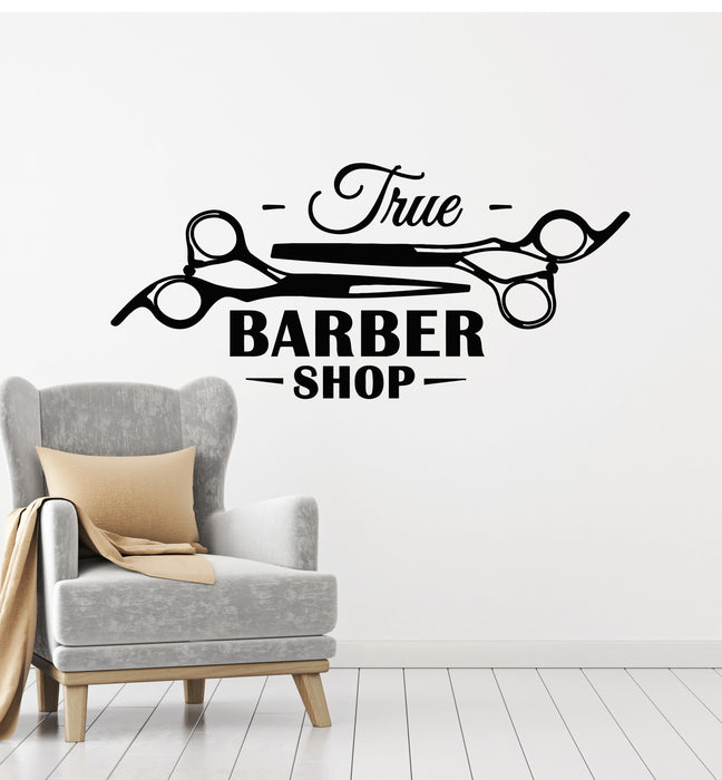 Vinyl Wall Decal True Barber Shop Tools Scissors Hair Salon Stickers Mural (g1502)