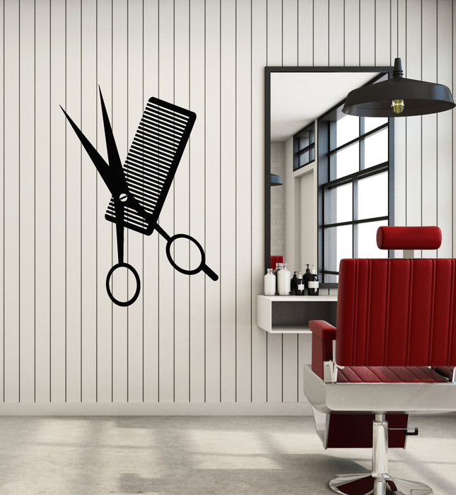 Vinyl Wall Decal Scissors Comb Barber Tools Beauty Salon Stylist Hair Stickers Mural (g1638)