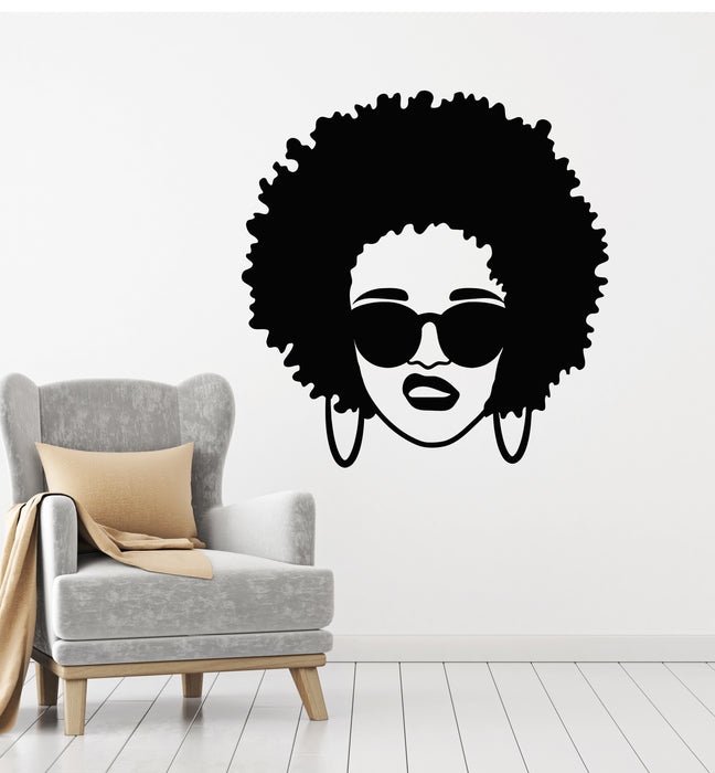 Vinyl Wall Decal Beauty Black Lady Afro Hair Salon Style Curls Stickers Mural (g1824)