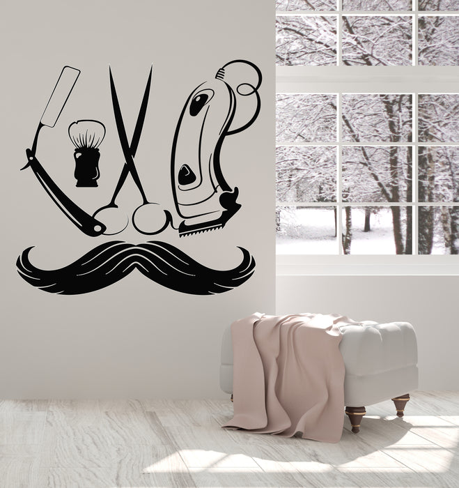 Виниловые наклейки на стену парикмахерские инструменты парикмахерская усы бритье мужские прически наклейки фреска (g2340)