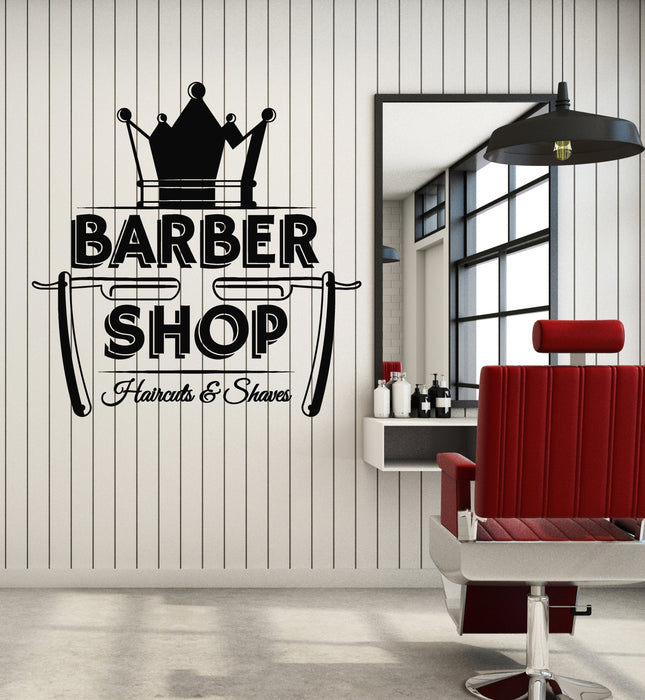 Vinyl Wall Decal Barber Barbershop Haircuts Shaves Barbershop Crown Stickers Mural (g2366)