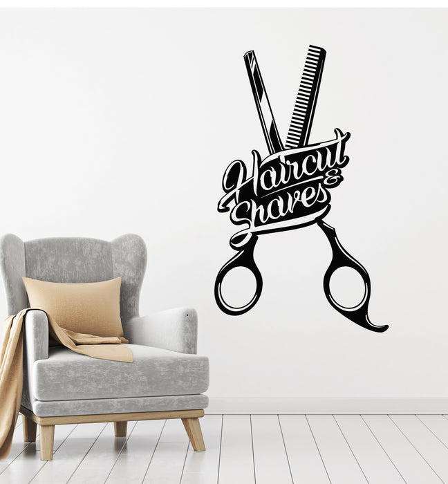 Vinyl Wall Decal Haircut Shaved Comb Scissors Barber Salon Stickers Mural (g471)
