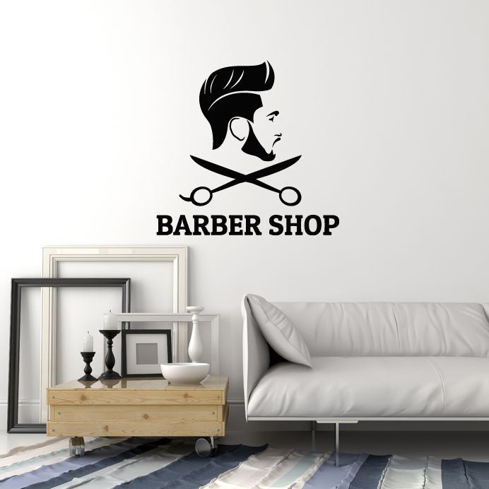 Vinyl Wall Decal Barber Shop Beauty Salon Hair Stylist Men's Haircut Stickers Mural (g853)