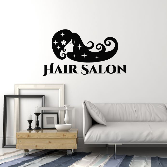 Виниловые наклейки на стену Женщина Длинные волосы Спа Цветок Салон красоты Наклейки Фреска (g891) 