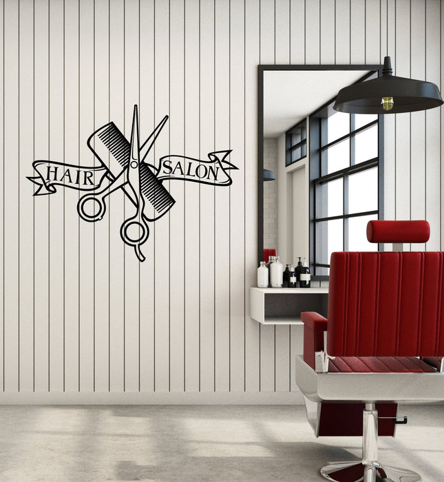 Vinyl Wall Decal Hair Salon Interior Scissors Comb Hairdressing Art Stickers Mural (ig5846)