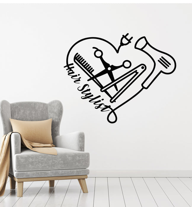 Vinyl Wall Decal Hair Stylist Comb Scissors Hairdryer Barber Tools Stickers Mural (g1767)