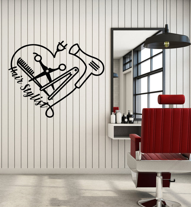 Vinyl Wall Decal Hair Stylist Comb Scissors Hairdryer Barber Tools Stickers Mural (g1767)