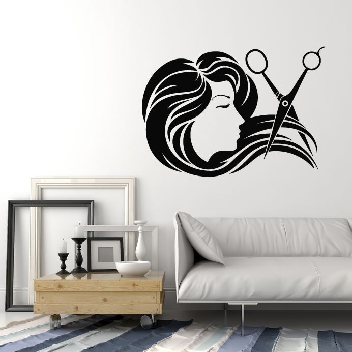 Vinyl Wall Decal Hairdressing Hair Salon Scissors Haircut Women's Style Stickers Mural (g1670)