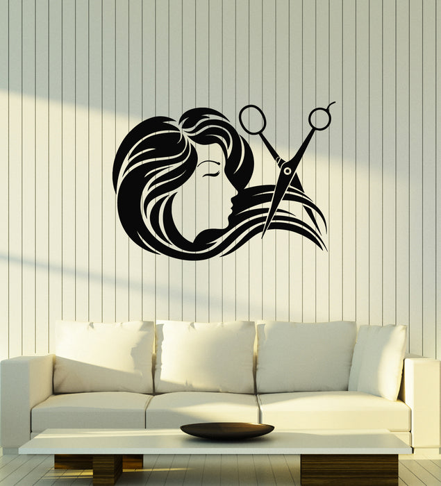 Vinyl Wall Decal Hairdressing Hair Salon Scissors Haircut Women's Style Stickers Mural (g1670)