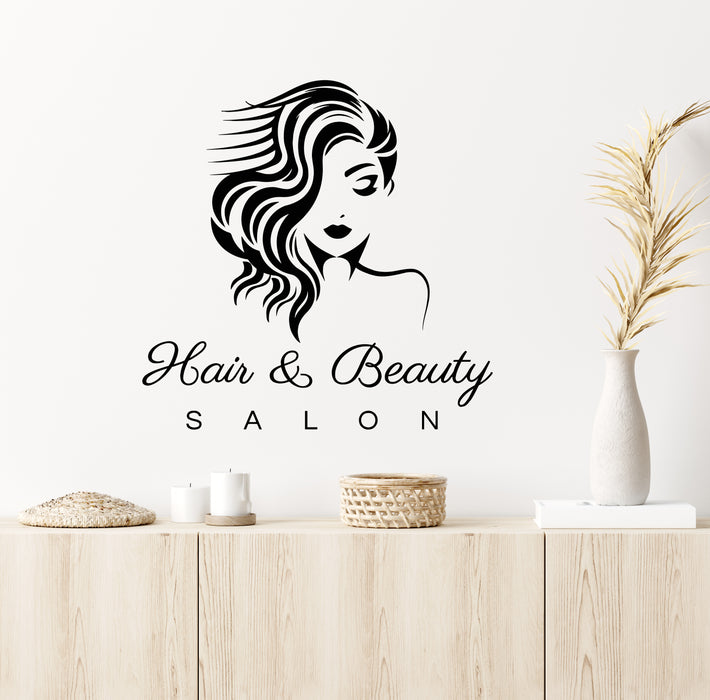 Vinyl Wall Decal Hair Beauty Salon Girl Signboard Makeup Stickers Unique Gift (1436ig)