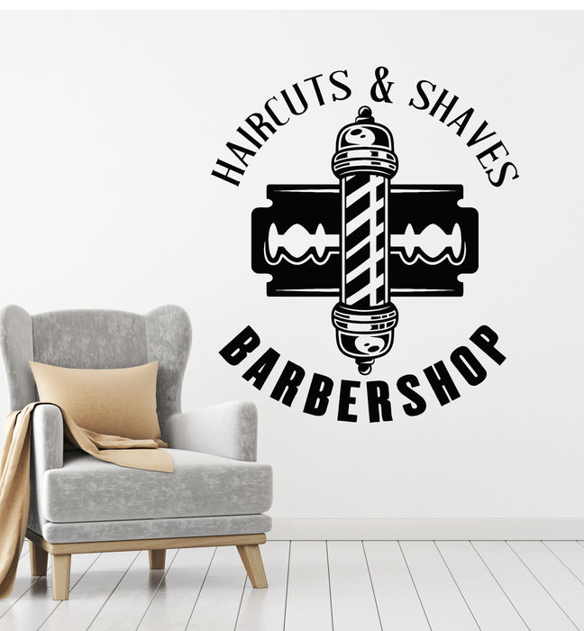 Vinyl Wall Decal Haircuts Shaves Barber Shop Tools Men Hairstyle Stickers Mural (g486)