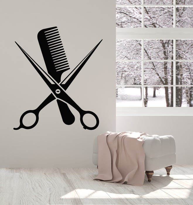 Vinyl Wall Decal Barber Hair Beauty Salon Scissors Comb Stickers Mural (g3110)